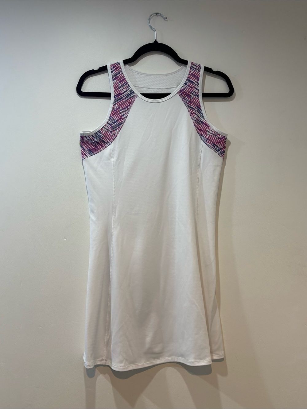 White Women's Athletic Tank Dress with Purple Accent